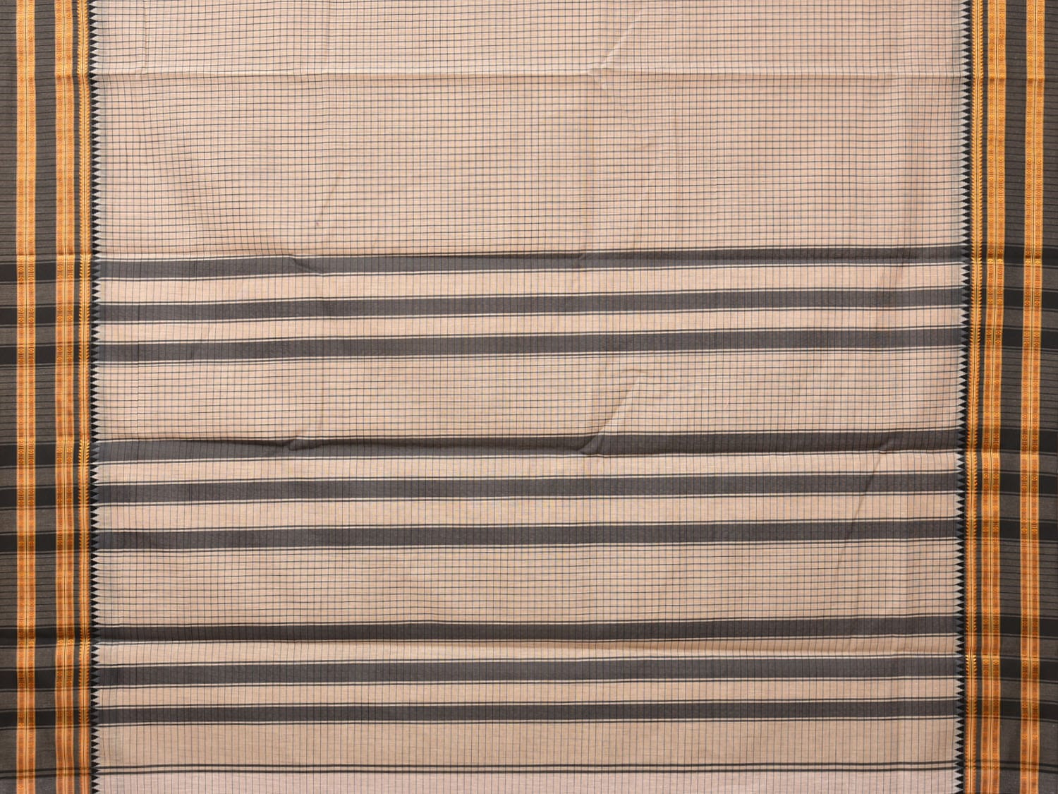 Cream and Grey Bamboo Cotton Saree with Checks Design bc0126