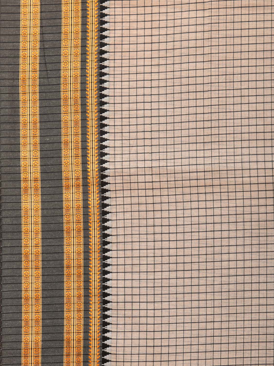 Cream and Grey Bamboo Cotton Saree with Checks Design bc0126