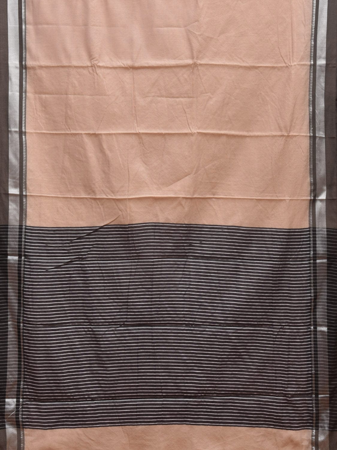 Cream and Grey Bamboo Cotton Saree with Strips Design No Blouse bc0319