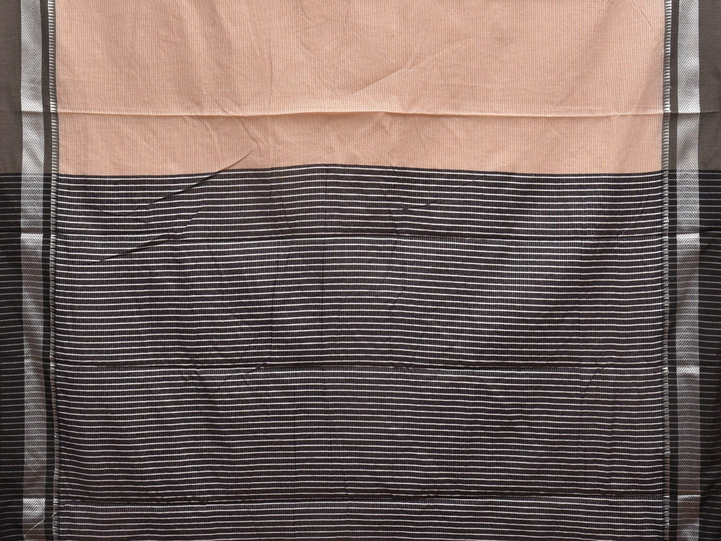 Cream and Grey Bamboo Cotton Saree with Strips Design No Blouse bc0319