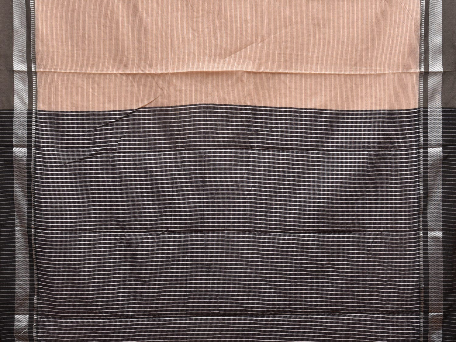 Cream and Grey Bamboo Cotton Saree with Strips Design No Blouse bc0319