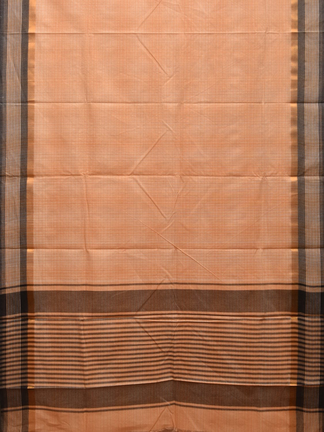 Cream and Grey Cotton Saree with Strips Border and Pallu Design o0460