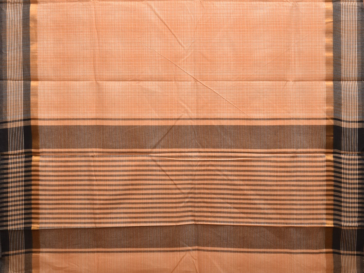 Cream and Grey Cotton Saree with Strips Border and Pallu Design o0460