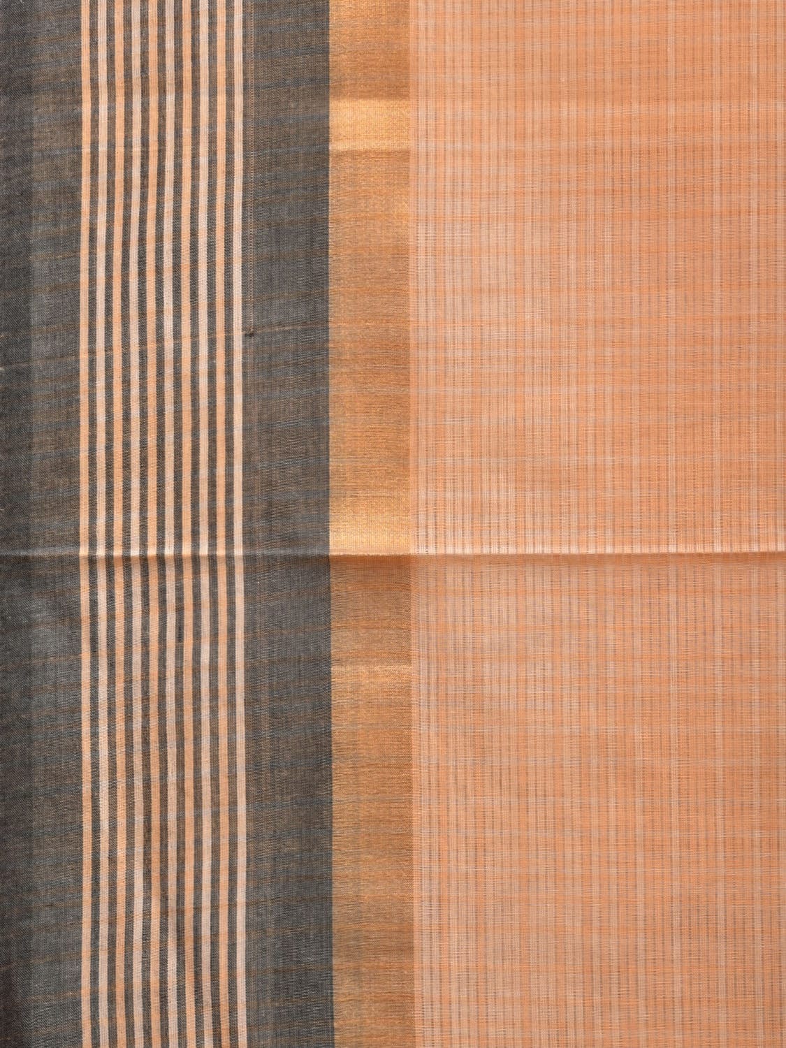 Cream and Grey Cotton Saree with Strips Border and Pallu Design o0460