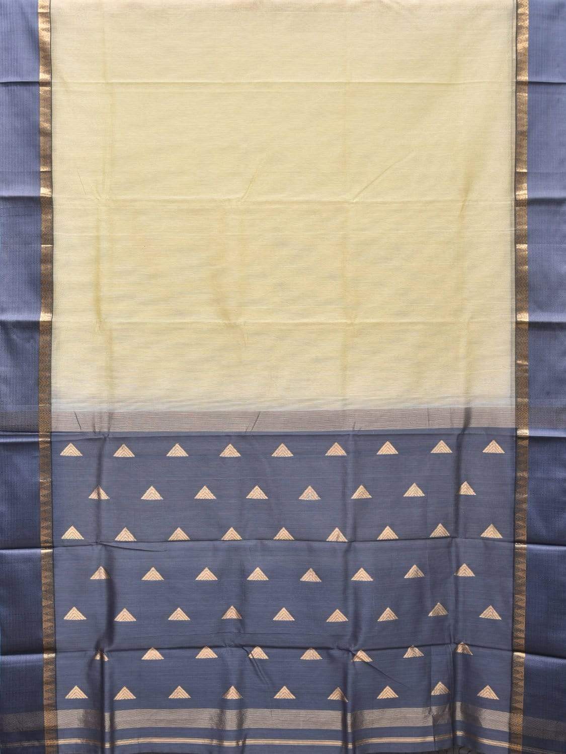 Cream and Grey Maheshwari Cotton Silk Handloom Saree with Pallu Design m0136