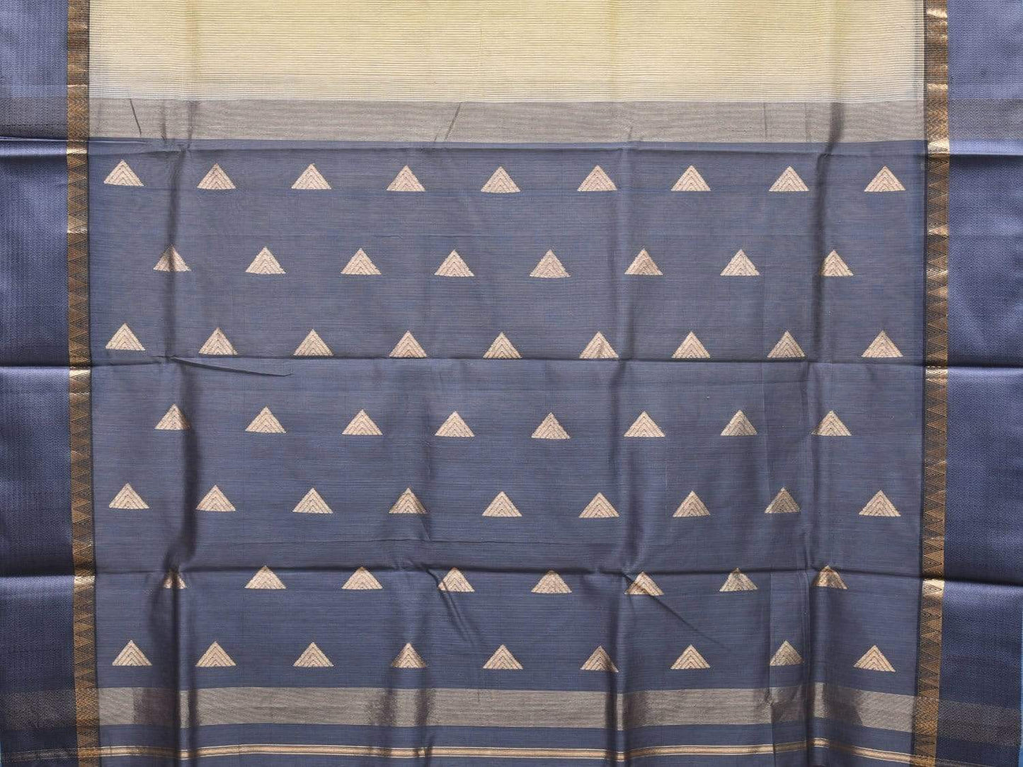 Cream and Grey Maheshwari Cotton Silk Handloom Saree with Pallu Design m0136