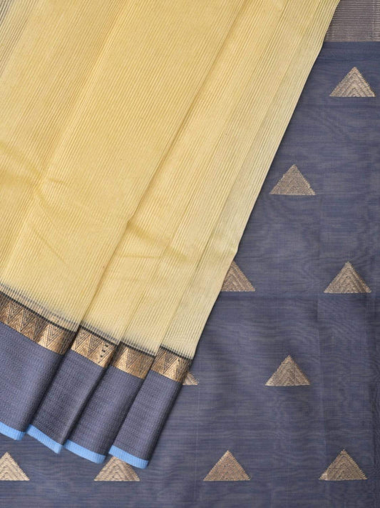 Cream and Grey Maheshwari Cotton Silk Handloom Saree with Pallu Design m0136