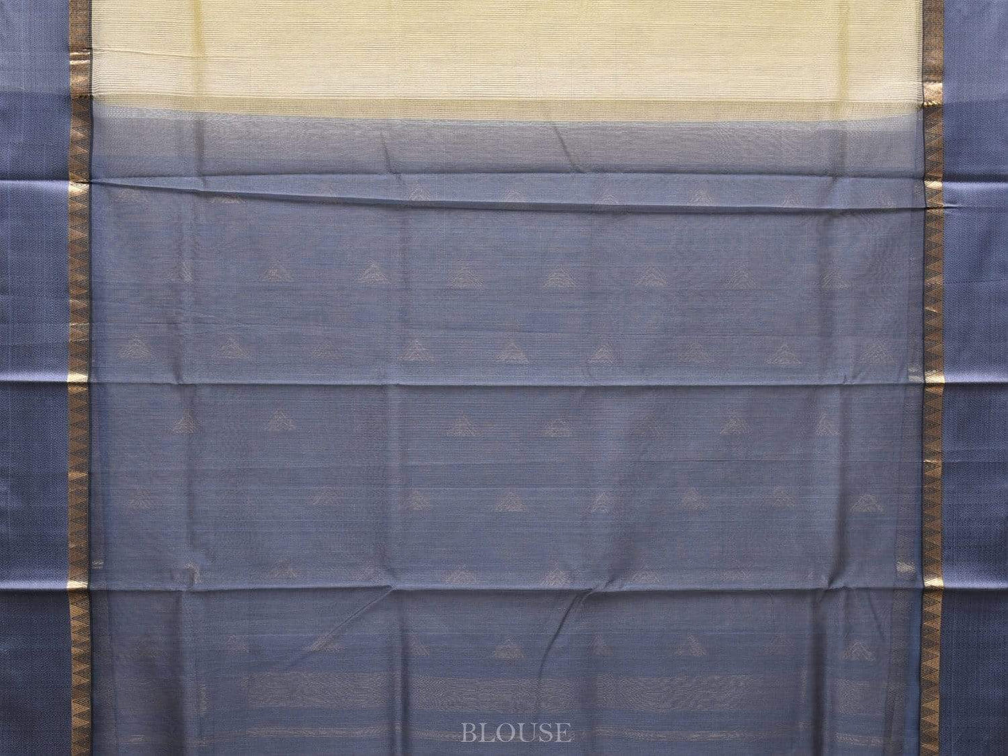 Cream and Grey Maheshwari Cotton Silk Handloom Saree with Pallu Design m0136