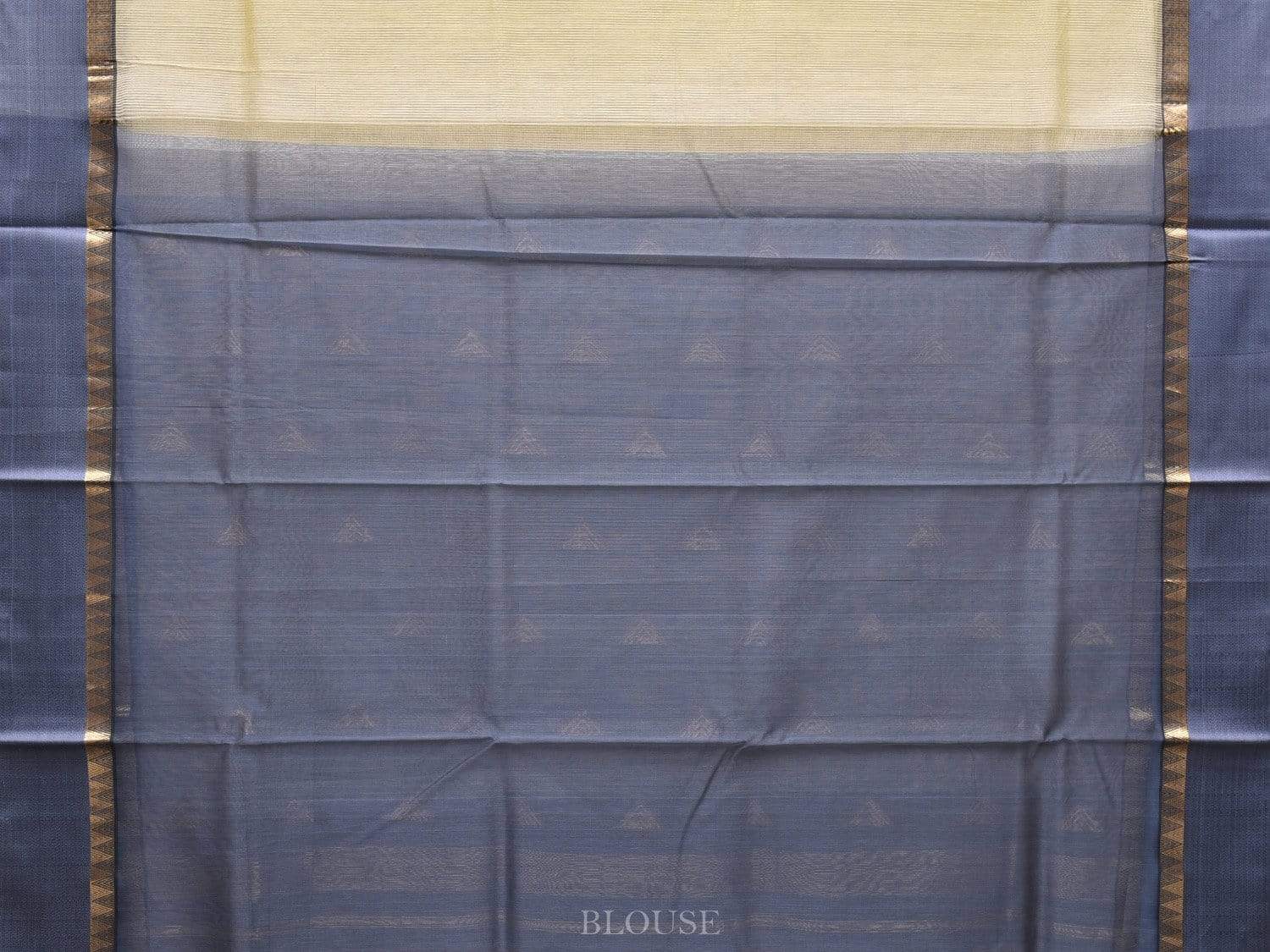 Cream and Grey Maheshwari Cotton Silk Handloom Saree with Pallu Design m0136