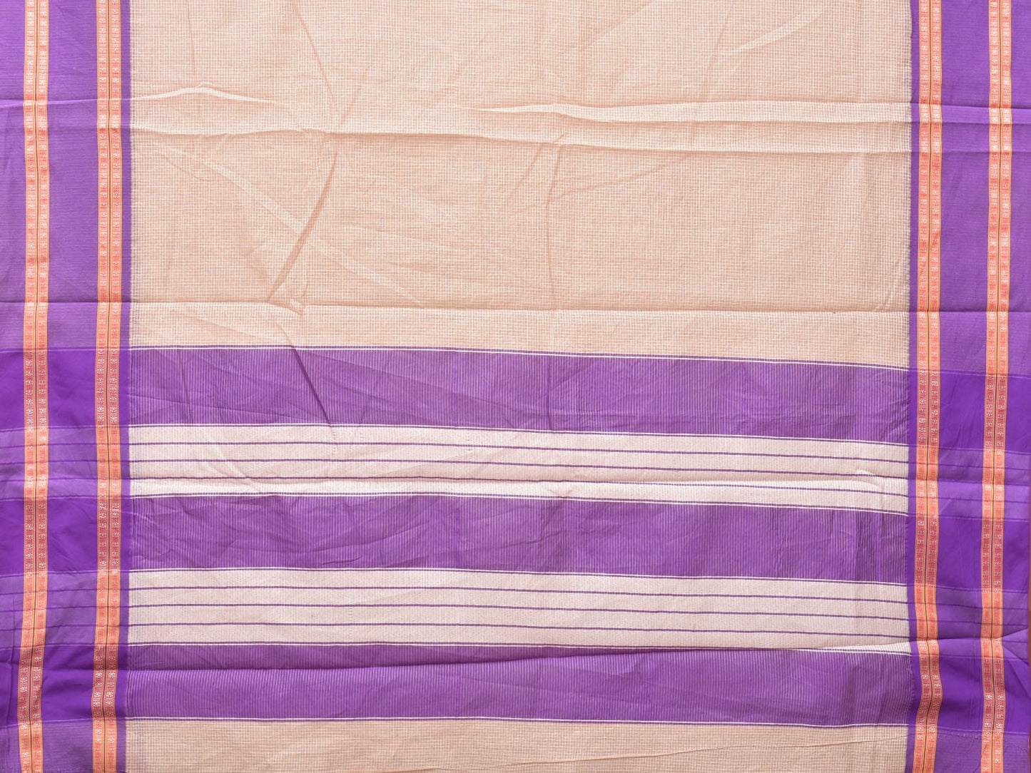 Cream and Lavender Bamboo Cotton Saree with Checks Design bc0125