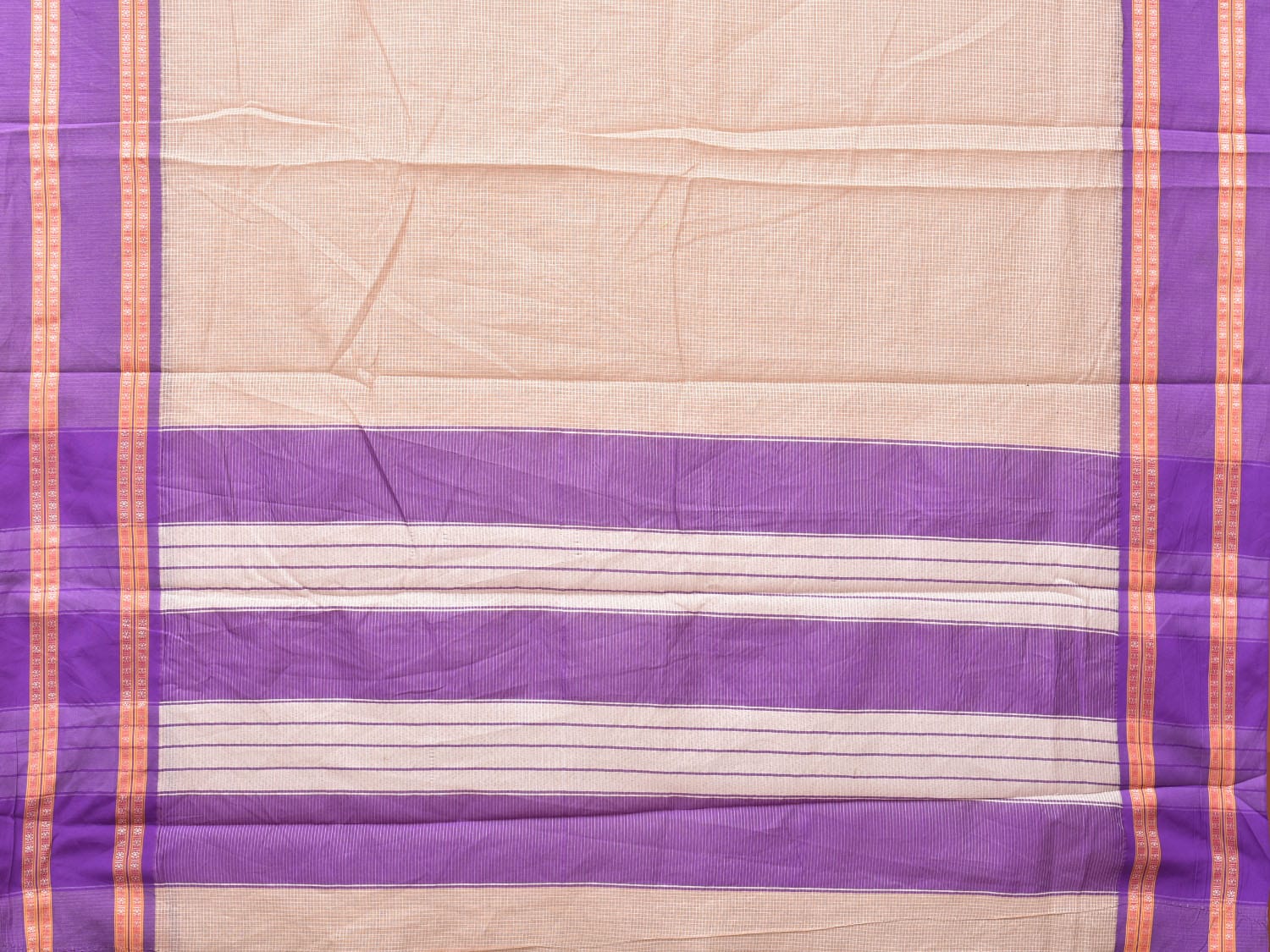 Cream and Lavender Bamboo Cotton Saree with Checks Design bc0125