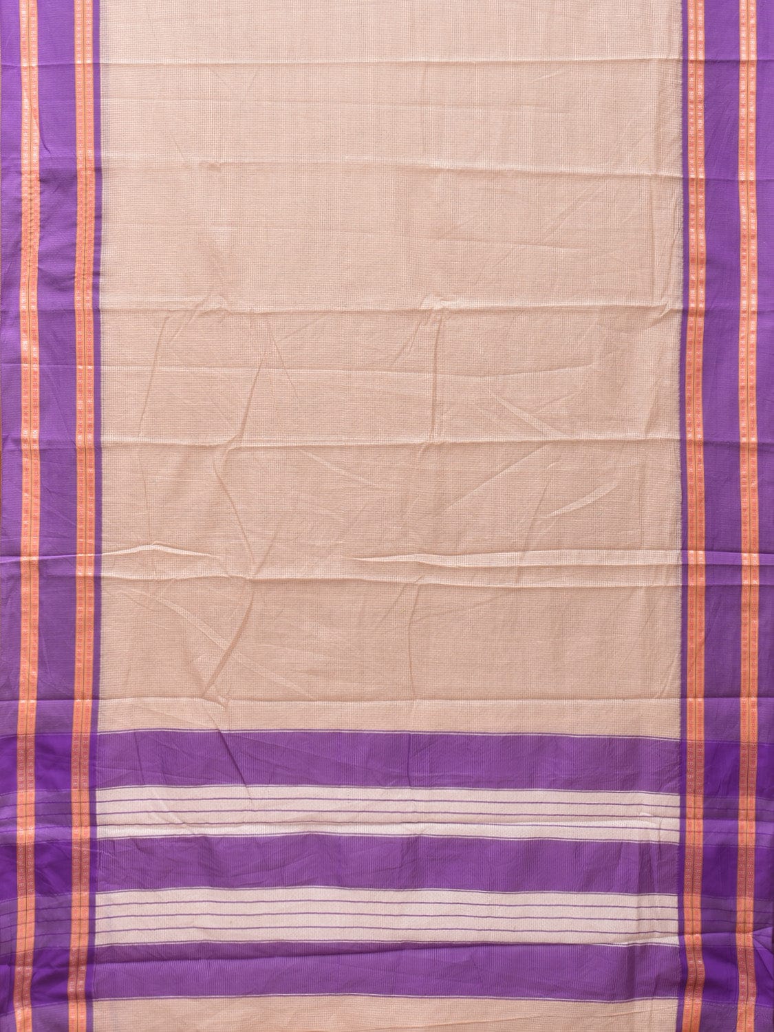 Cream and Lavender Bamboo Cotton Saree with Checks Design bc0125