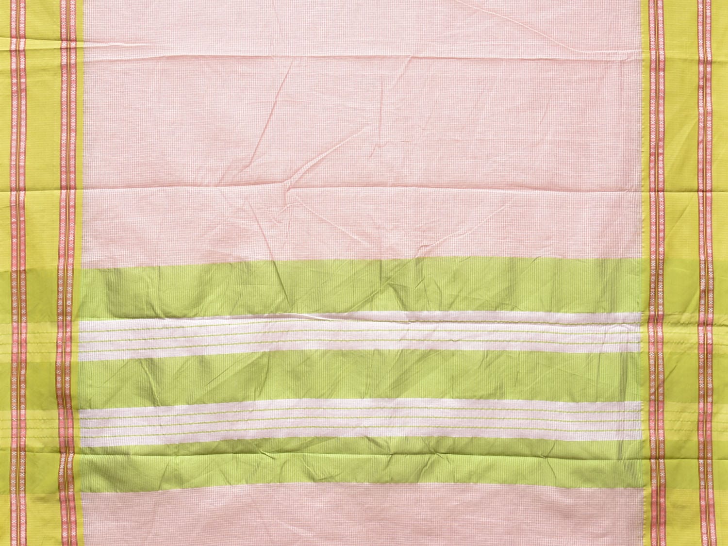 Cream and Light Green Bamboo Cotton Saree with Small Checks Design No Blouse bc0177