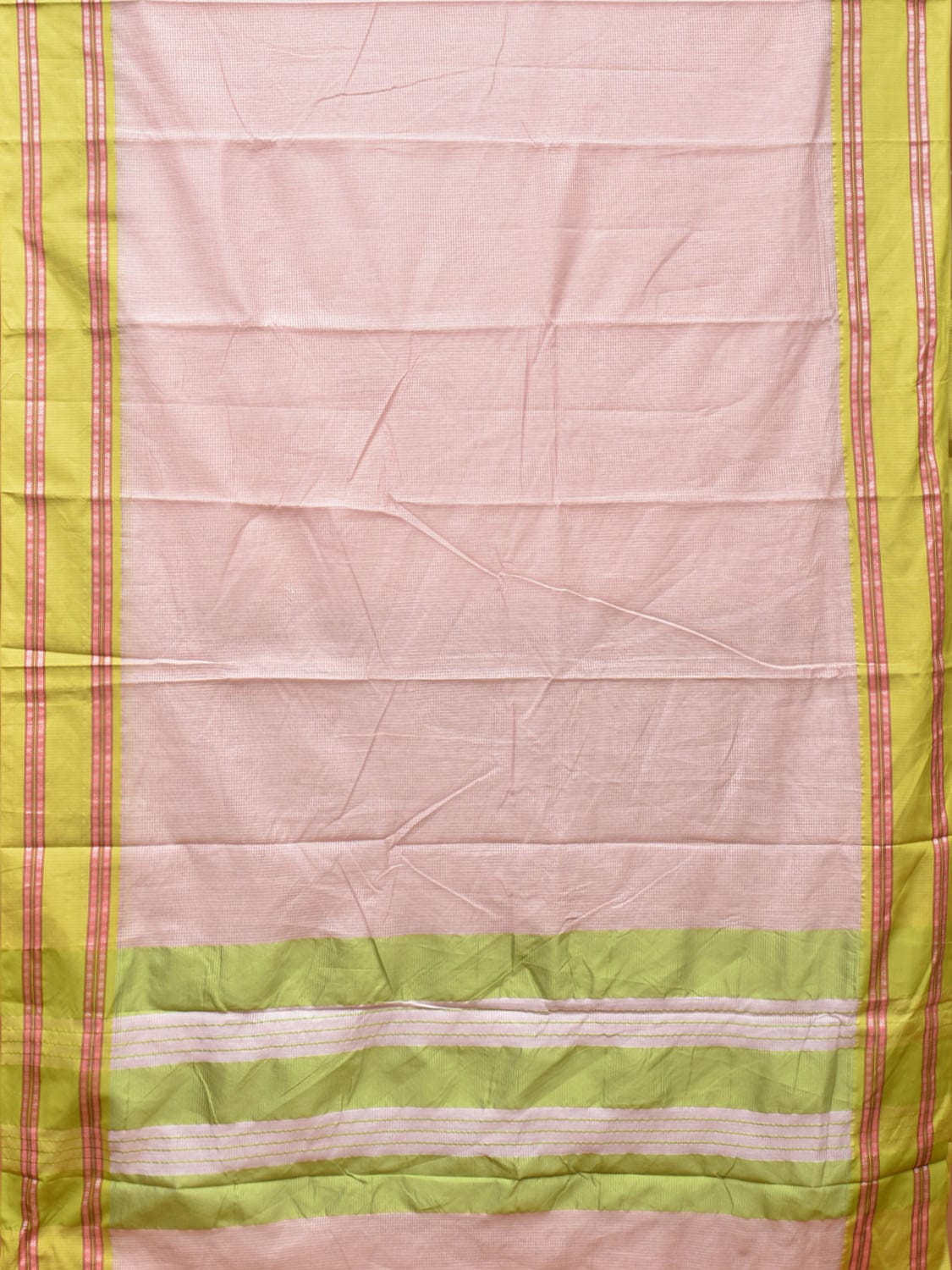 Cream and Light Green Bamboo Cotton Saree with Small Checks Design No Blouse bc0177