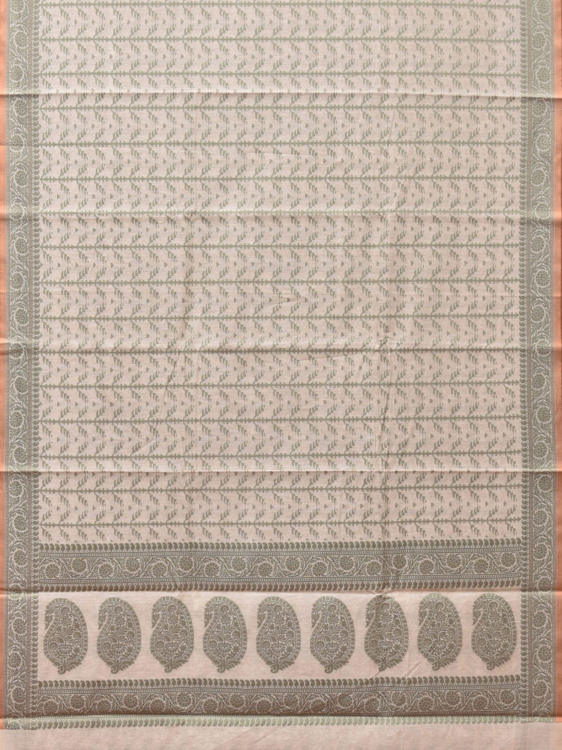 Cream and Light Green Cut Work Sico Cotton Saree with All Over and Border Design o0412