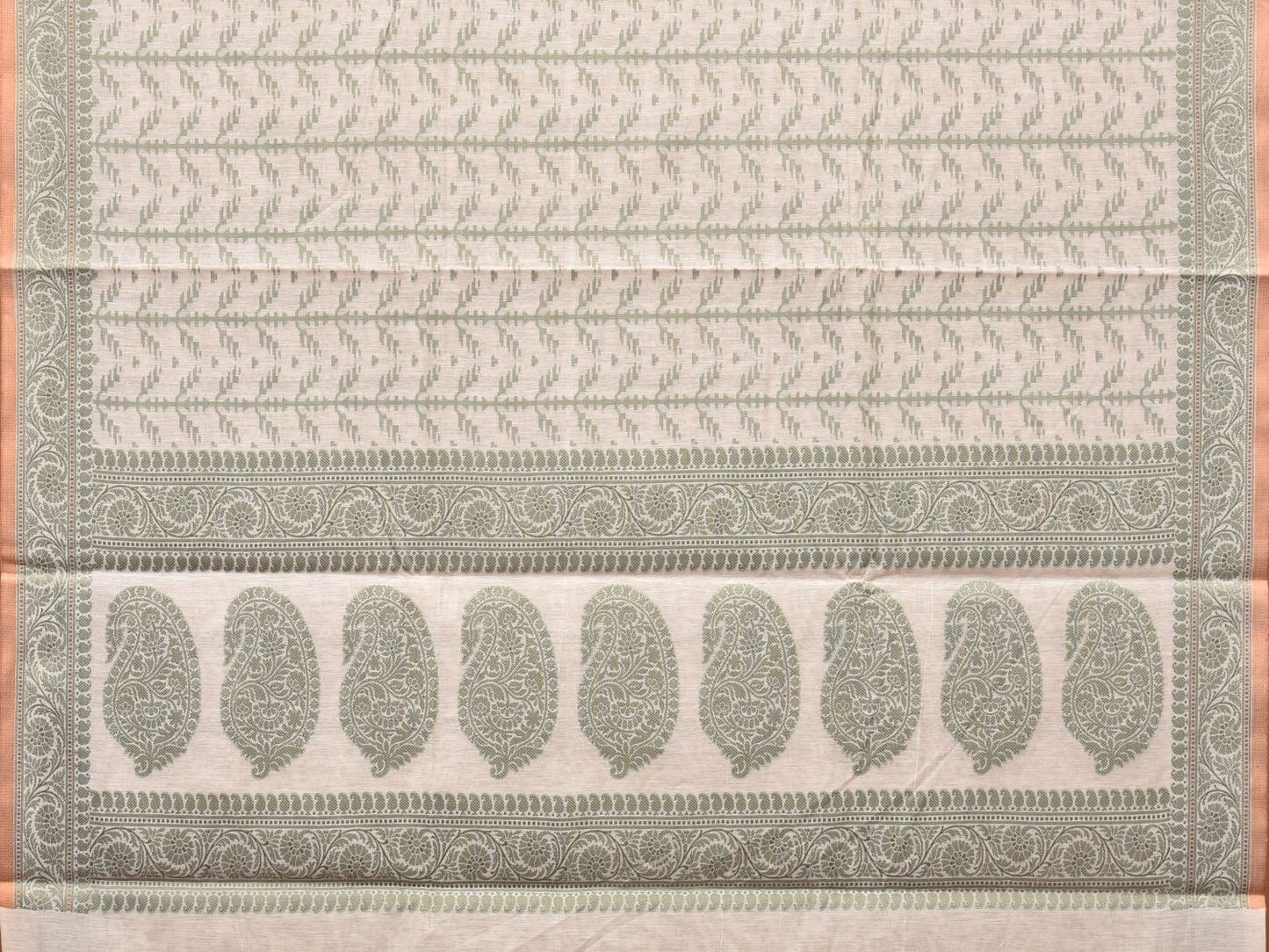 Cream and Light Green Cut Work Sico Cotton Saree with All Over and Border Design o0412