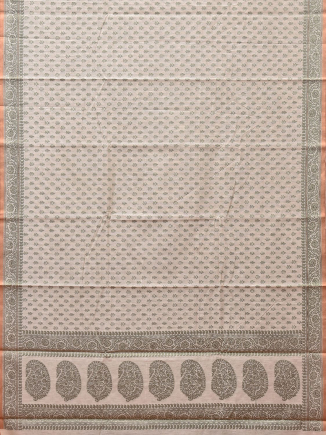 Cream and Light Green Cut Work Sico Cotton Saree with All Over and Border Design o0417