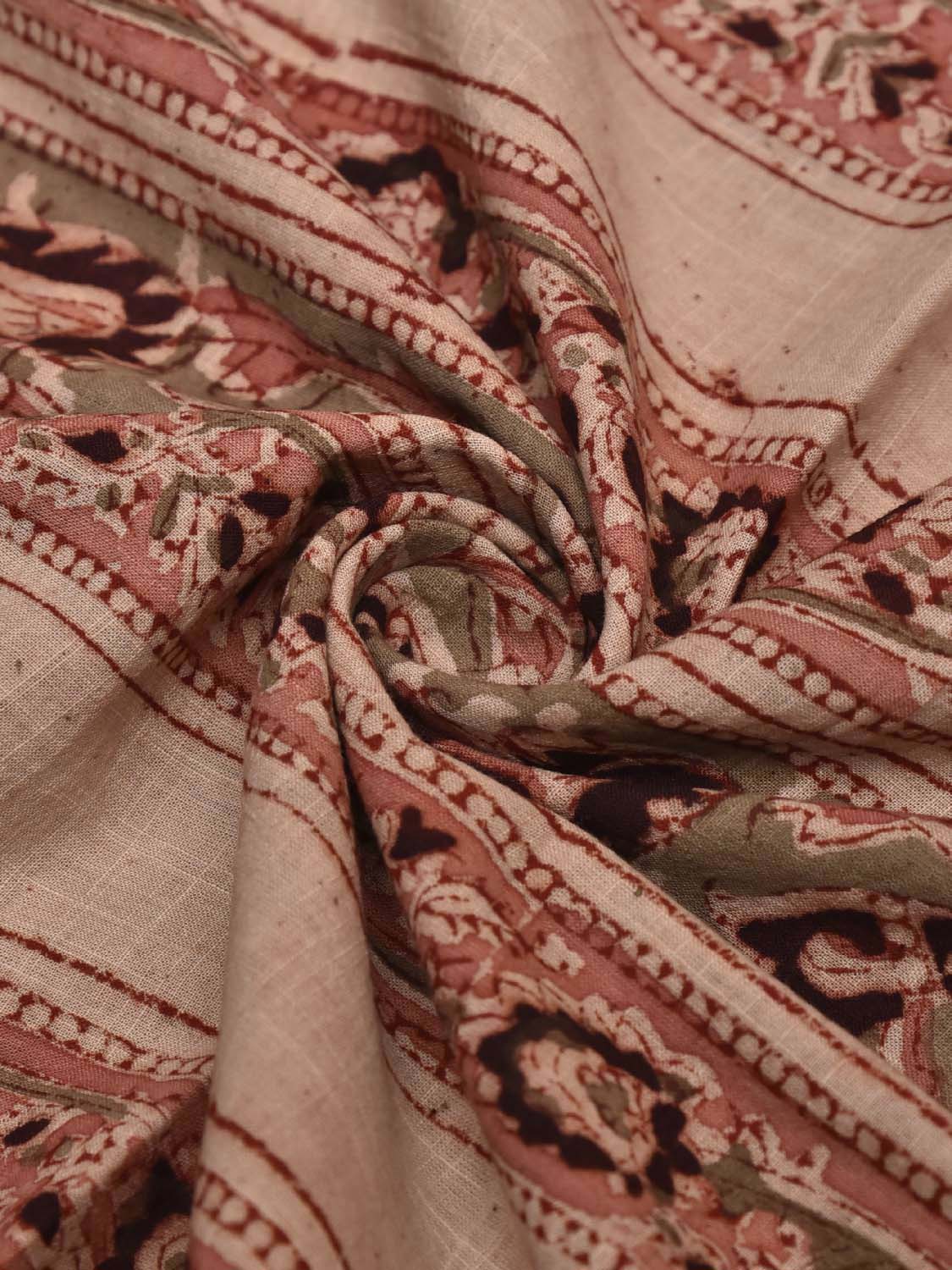 Cream and Light Peach Kalamkari Block Print Cotton Blouse with Strips Design Length 1mt Width 44 Inches BL0128