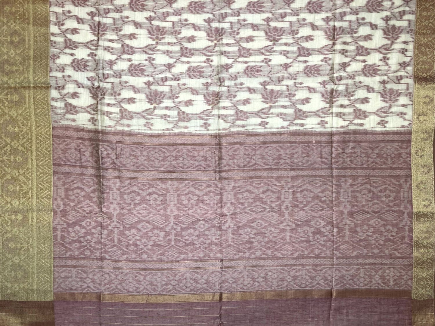 Cream and Light Pink Dhakai Jamdani Cotton Viscose Saree with Geometrical Cut Work and Zari Border Design dj0033