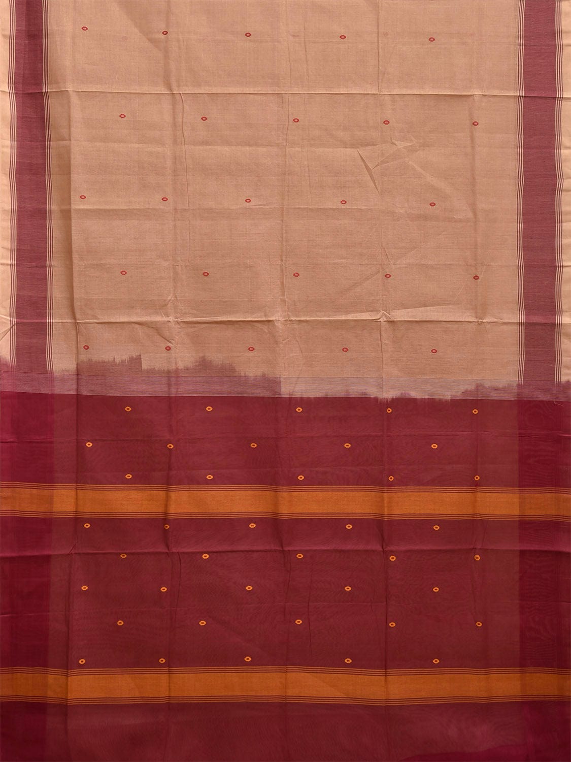 Cream and Maroon Venkatagiri Cotton Saree with Contrast Pallu Design v0133