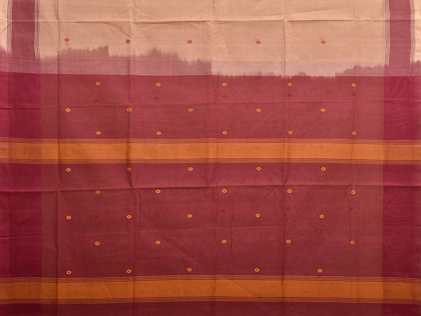 Cream and Maroon Venkatagiri Cotton Saree with Contrast Pallu Design v0133