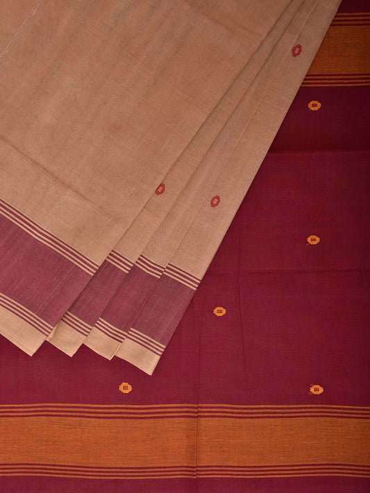 Cream and Maroon Venkatagiri Cotton Saree with Contrast Pallu Design v0133