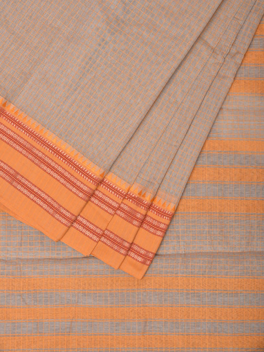 Cream and Mustard Bamboo Cotton Saree with Checks Design No Blouse bc0161
