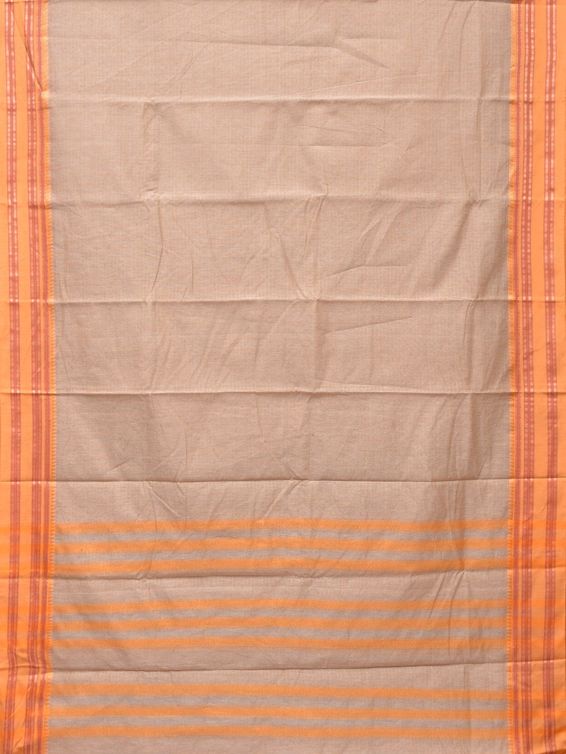 Cream and Mustard Bamboo Cotton Saree with Checks Design No Blouse bc0161