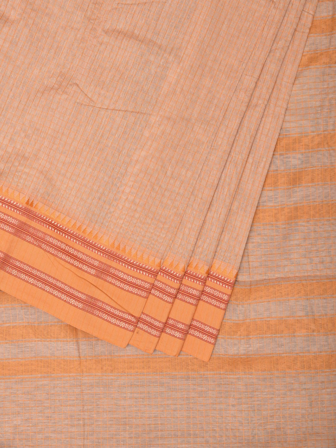 Cream and Mustard Bamboo Cotton Saree with Checks Design No Blouse bc0168