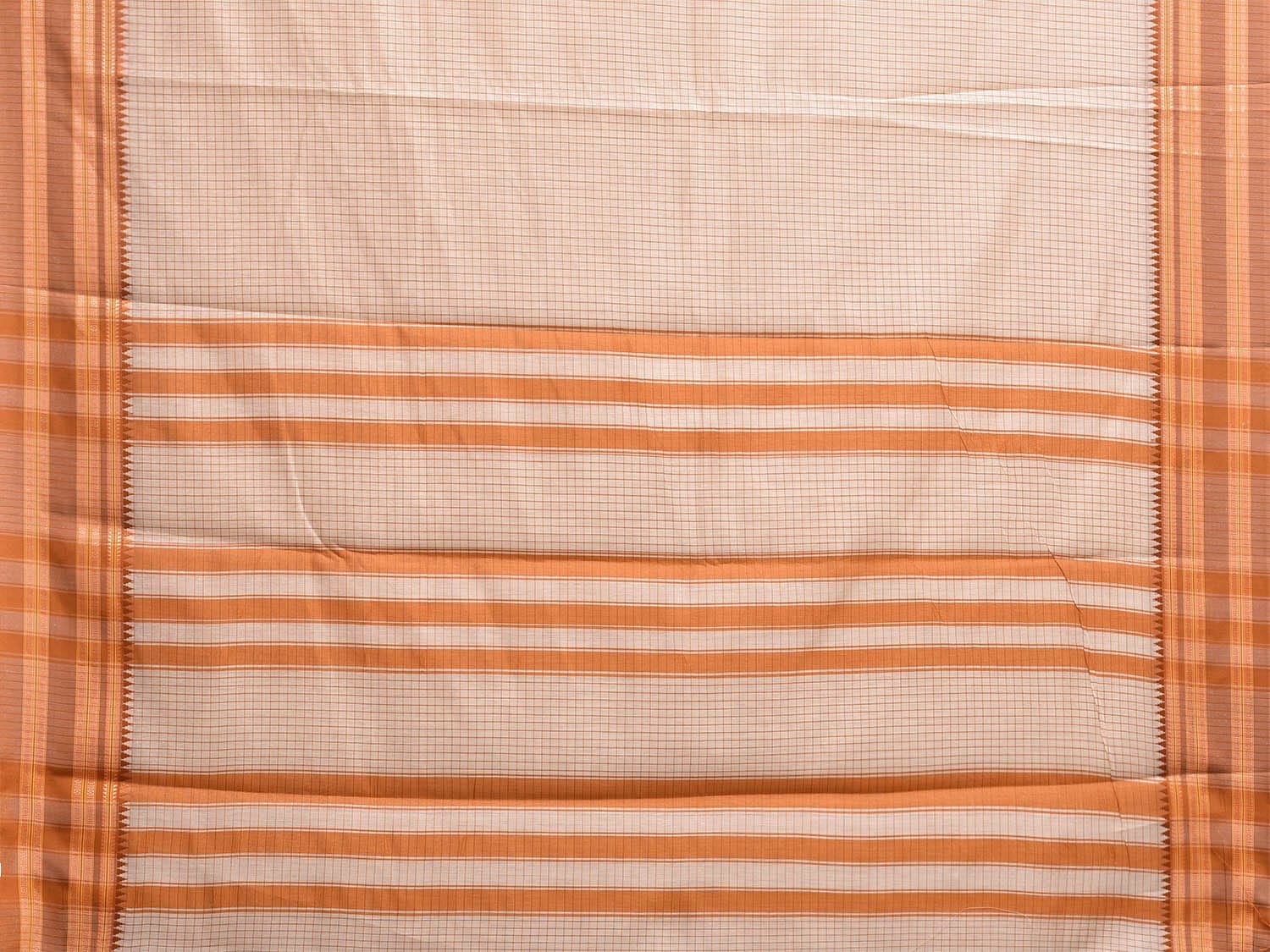 Cream and Mustard Bamboo Cotton Saree with Checks Design No Blouse bc0782