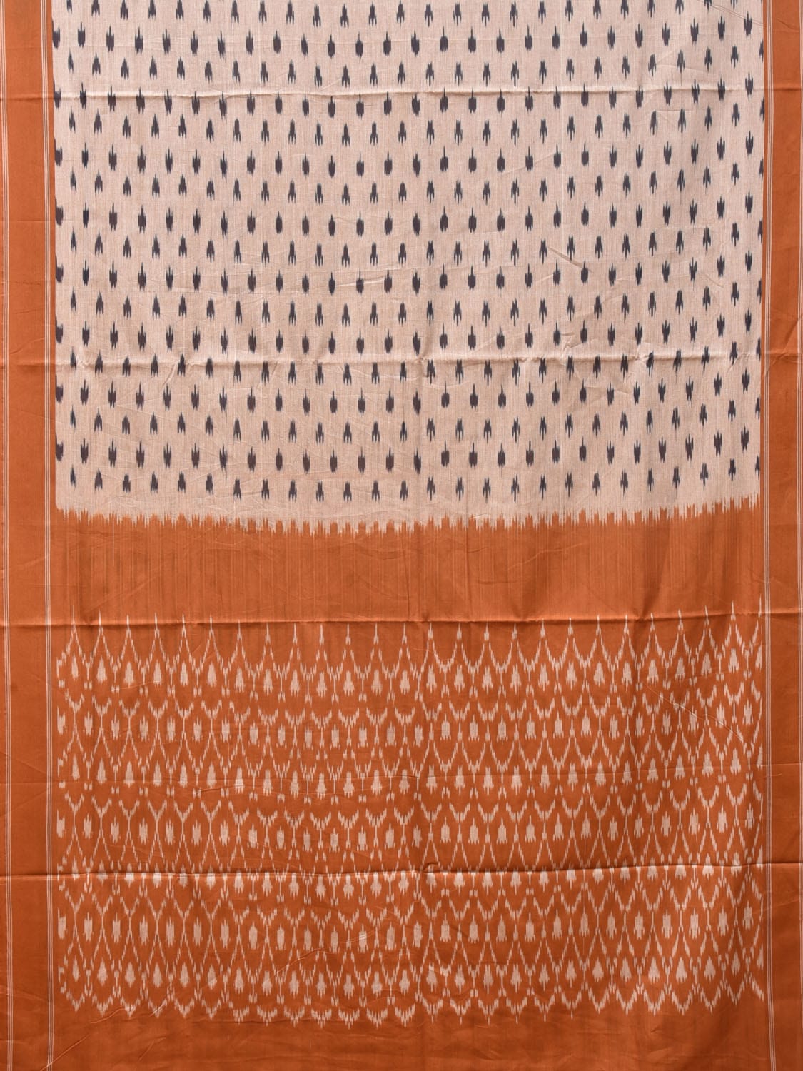 Cream and Mustard Pochampally Ikat Cotton Handloom Saree with Grill Pallu Design No Blouse i0783