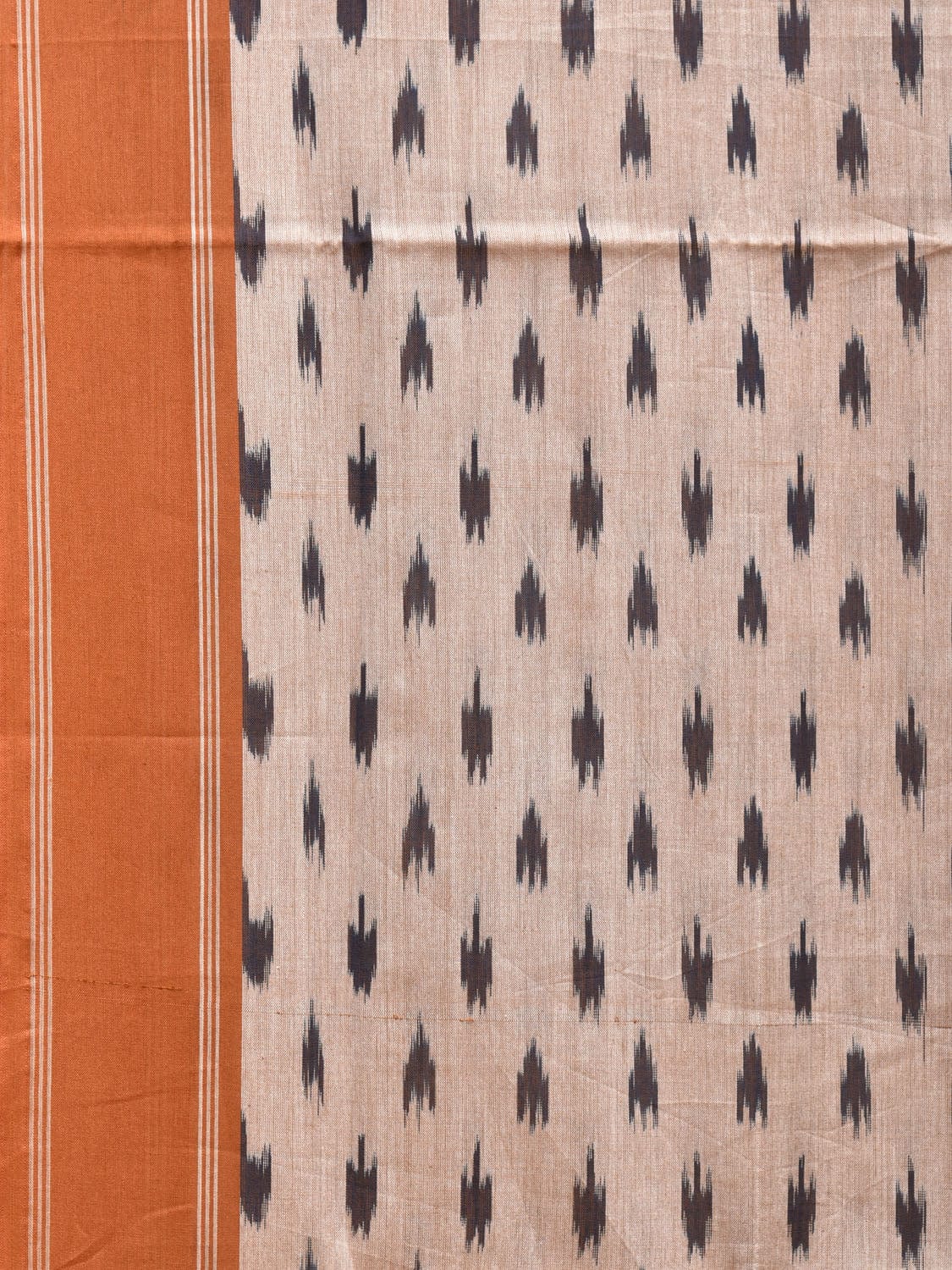 Cream and Mustard Pochampally Ikat Cotton Handloom Saree with Grill Pallu Design No Blouse i0783