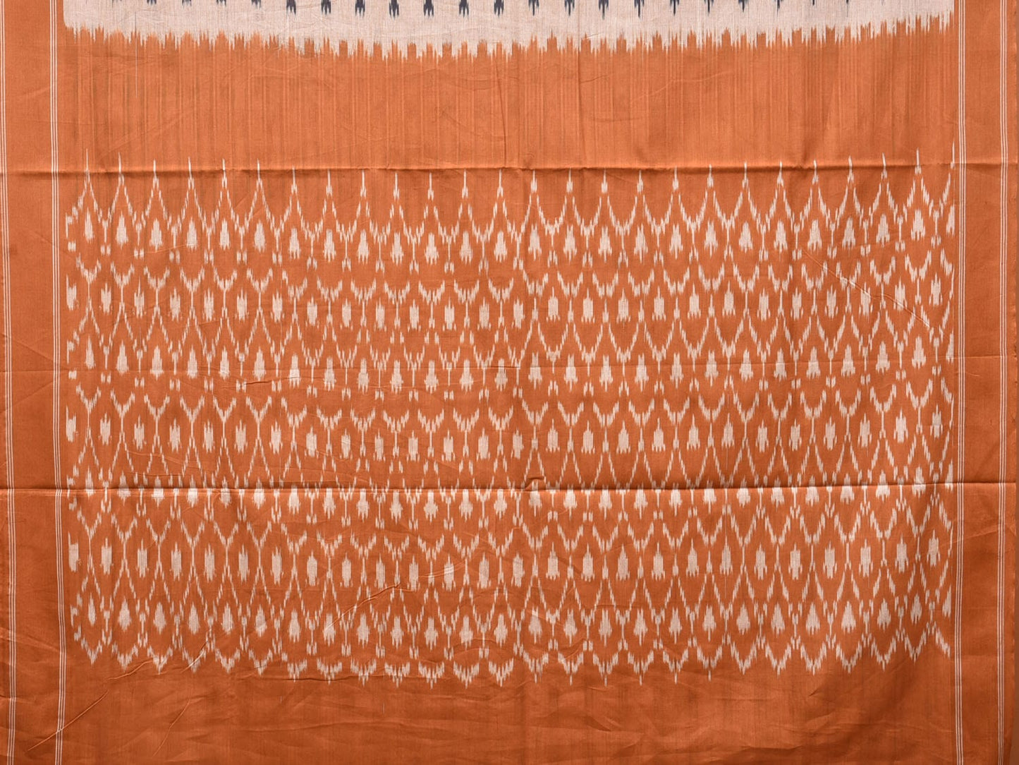 Cream and Mustard Pochampally Ikat Cotton Handloom Saree with Grill Pallu Design No Blouse i0783