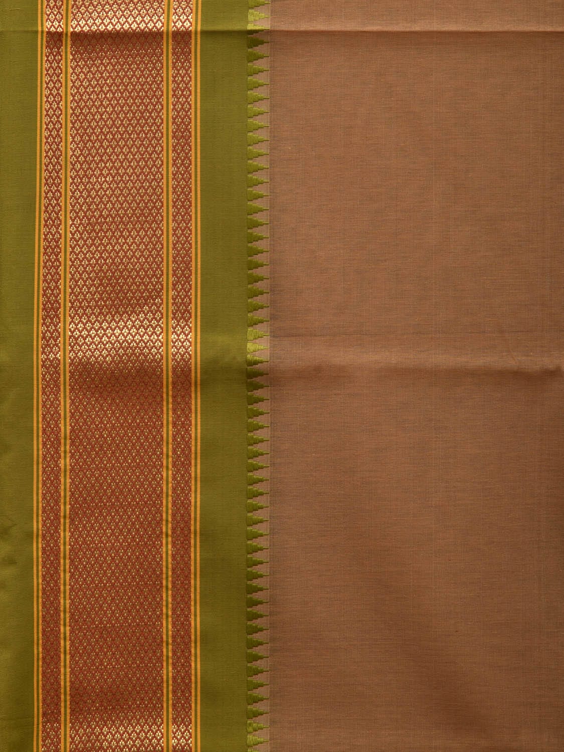 Cream and Olive Bamboo Cotton Plain Saree with Border Design bc0063