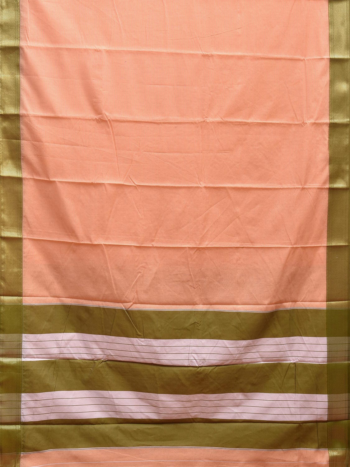 Cream and Olive Bamboo Cotton Saree with Strips and Contrast Pallu Design No Blouse bc0572