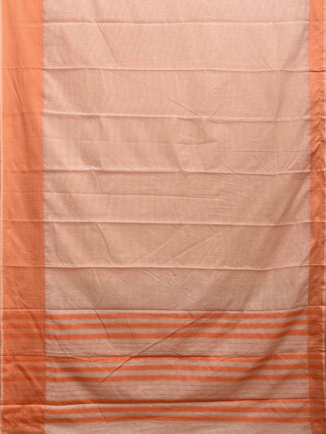 Cream and Orange Bamboo Cotton Saree with Strips and Zig-Zag Border Design No Blouse bc0326
