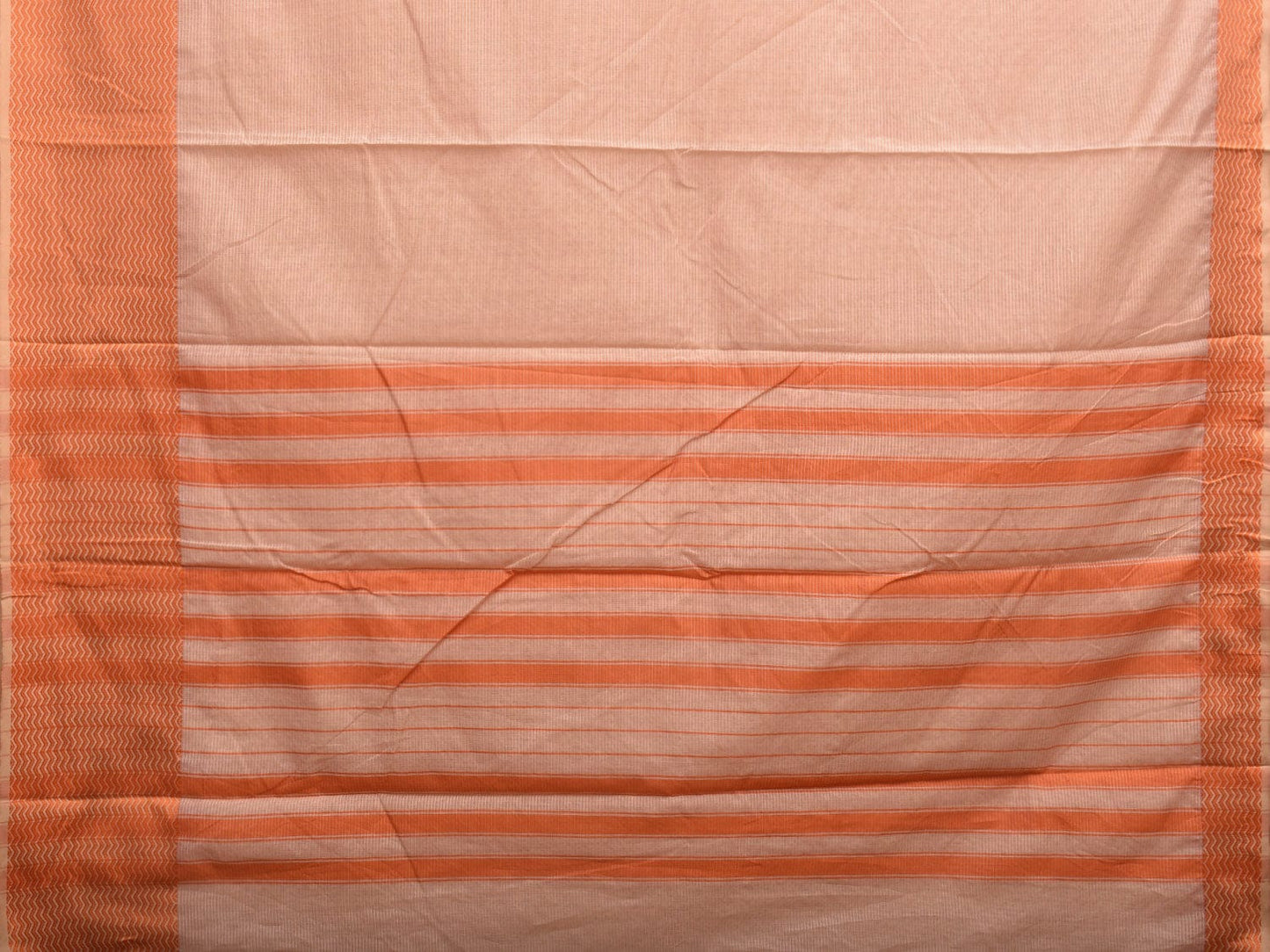 Cream and Orange Bamboo Cotton Saree with Strips and Zig-Zag Border Design No Blouse bc0326