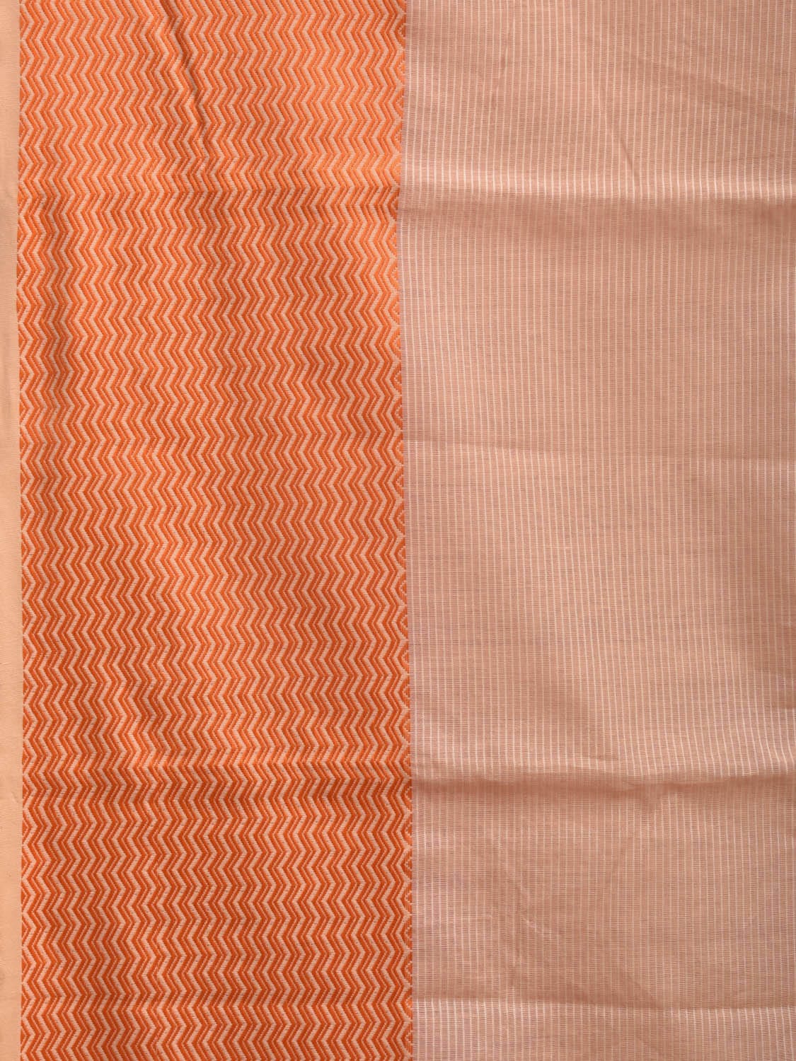 Cream and Orange Bamboo Cotton Saree with Strips and Zig-Zag Border Design No Blouse bc0326