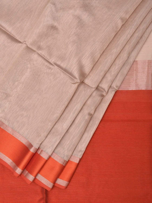 Cream and Orange Maheshwari Cotton Silk Handloom Saree with Contrast Pallu Design m0135