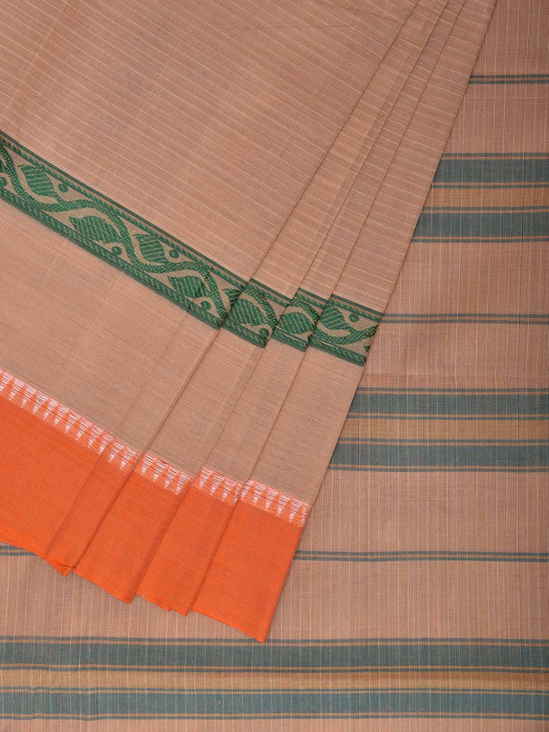 Cream and Orange Narayanpet Cotton Handloom Saree with Big Border and Strips Design No Blouse np1051