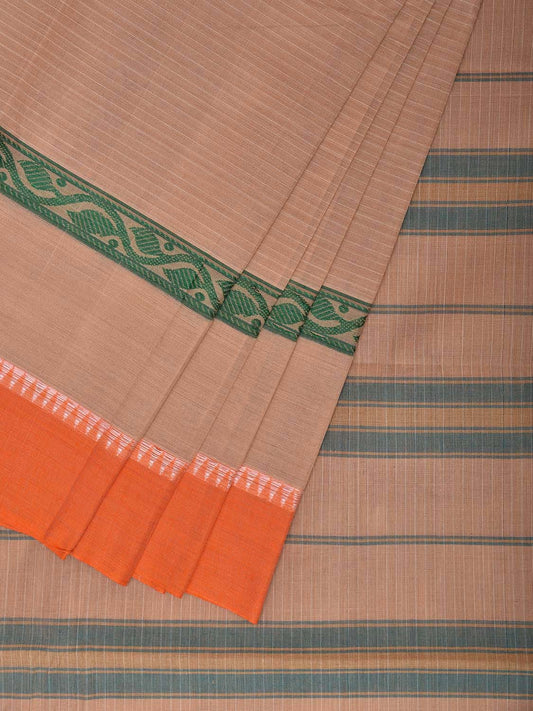 Cream and Orange Narayanpet Cotton Handloom Saree with Big Border and Strips Design No Blouse np1051