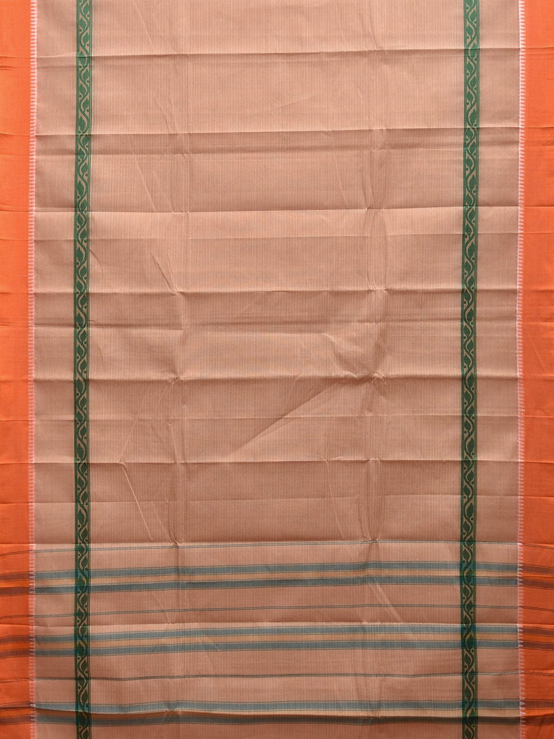 Cream and Orange Narayanpet Cotton Handloom Saree with Big Border and Strips Design No Blouse np1051