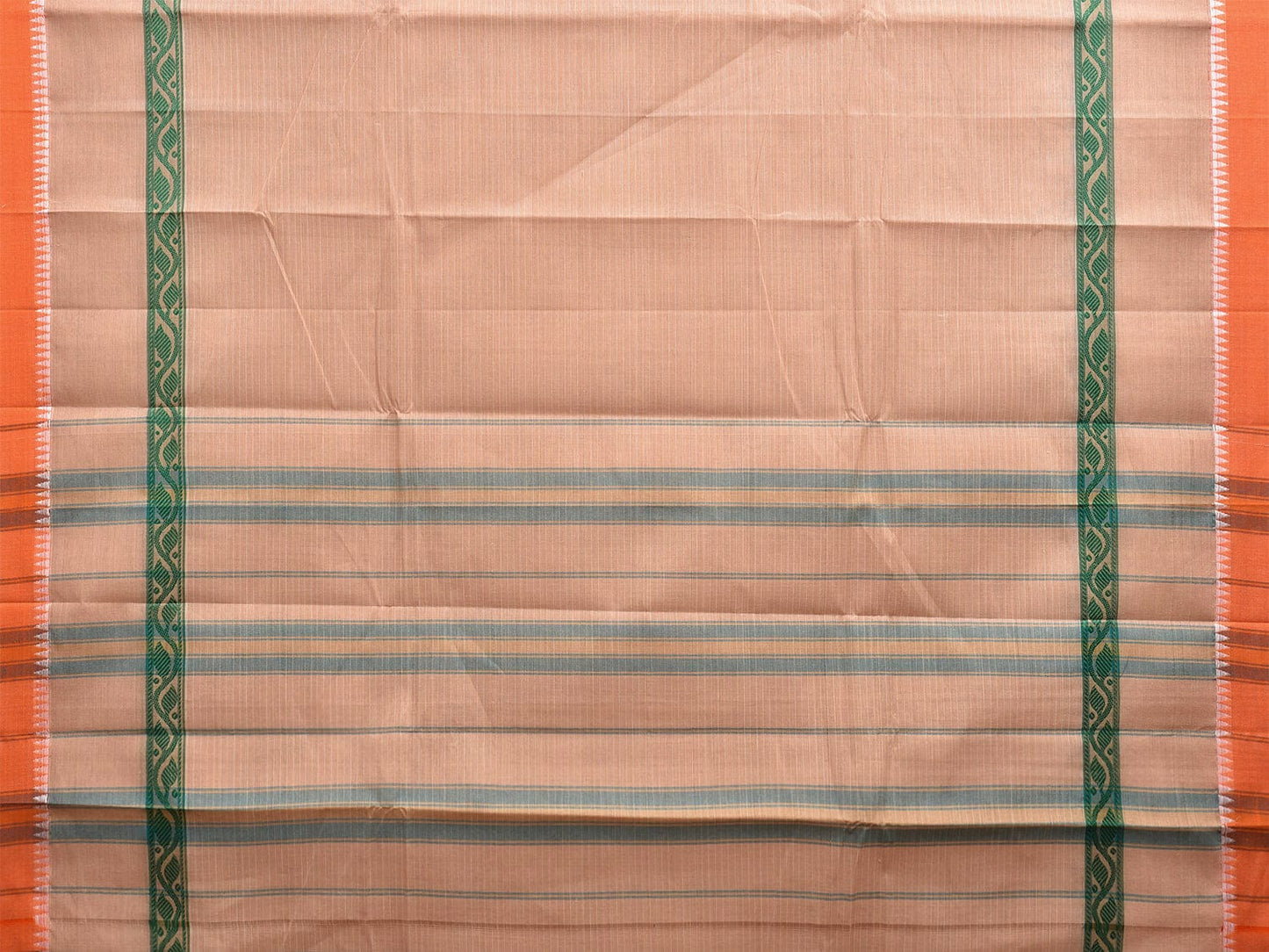 Cream and Orange Narayanpet Cotton Handloom Saree with Big Border and Strips Design No Blouse np1051