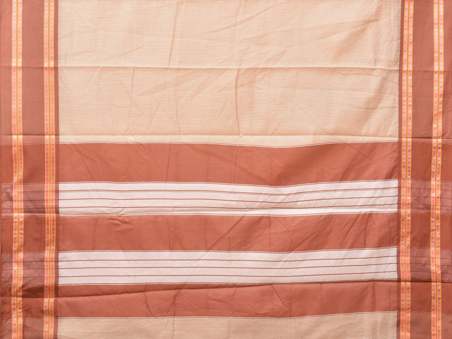 Cream and Peach Bamboo Cotton Saree with Checks Design bc0124