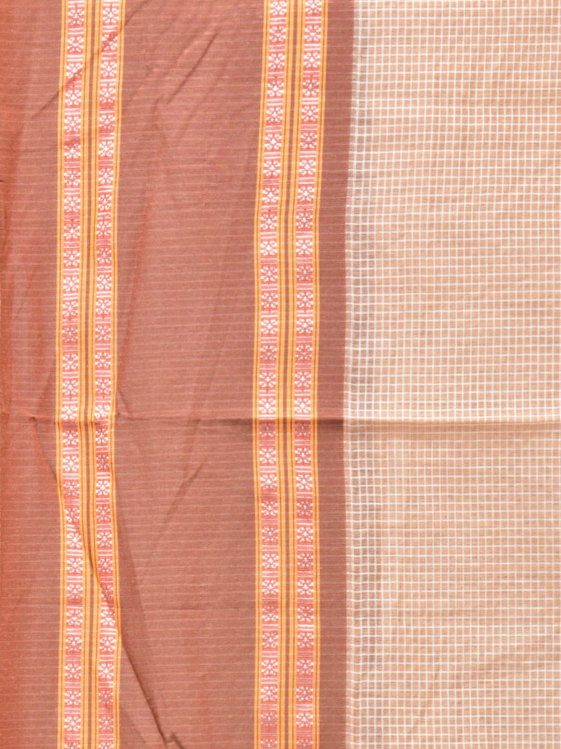 Cream and Peach Bamboo Cotton Saree with Checks Design bc0124