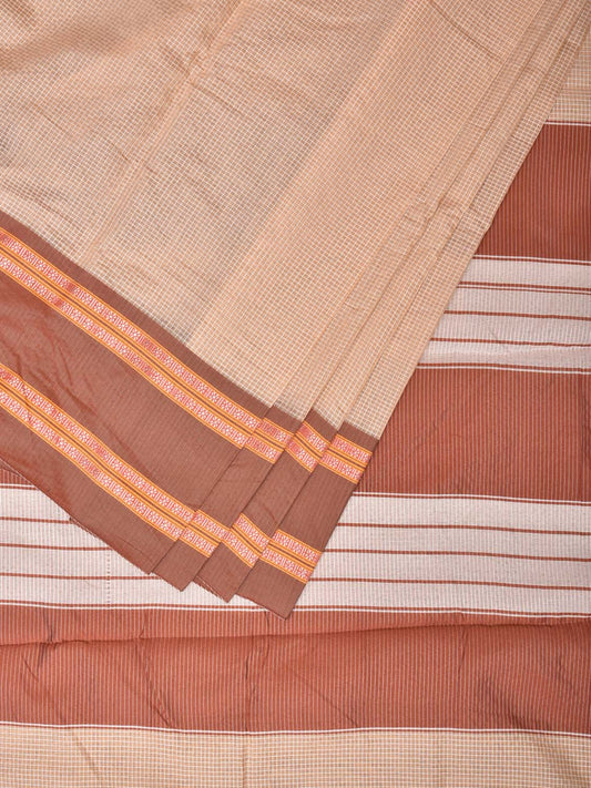 Cream and Peach Bamboo Cotton Saree with Checks Design bc0124
