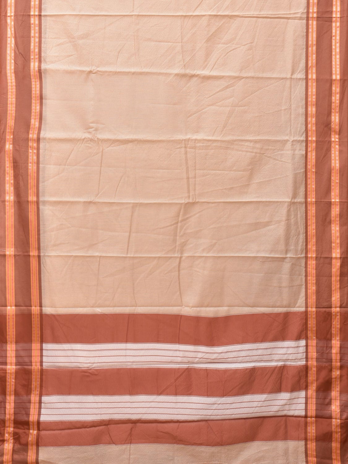 Cream and Peach Bamboo Cotton Saree with Checks Design bc0124