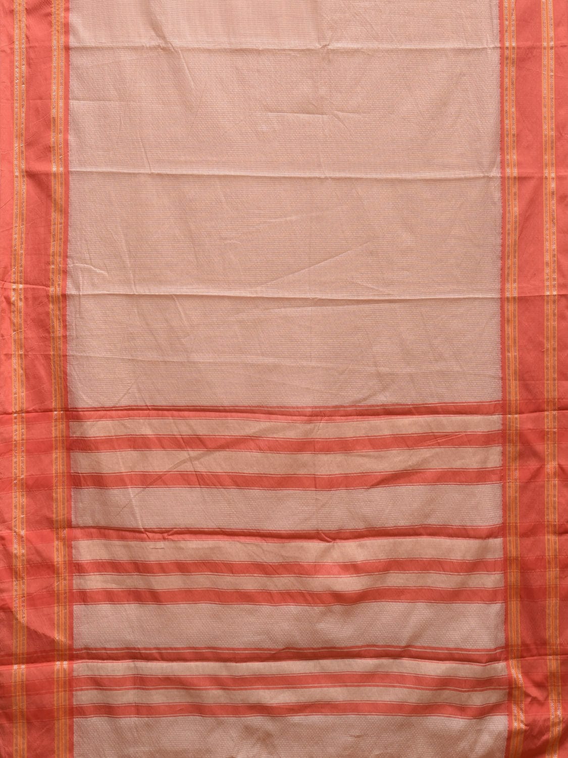 Cream and Peach Bamboo Cotton Saree with Small Checks Design No Blouse bc0336