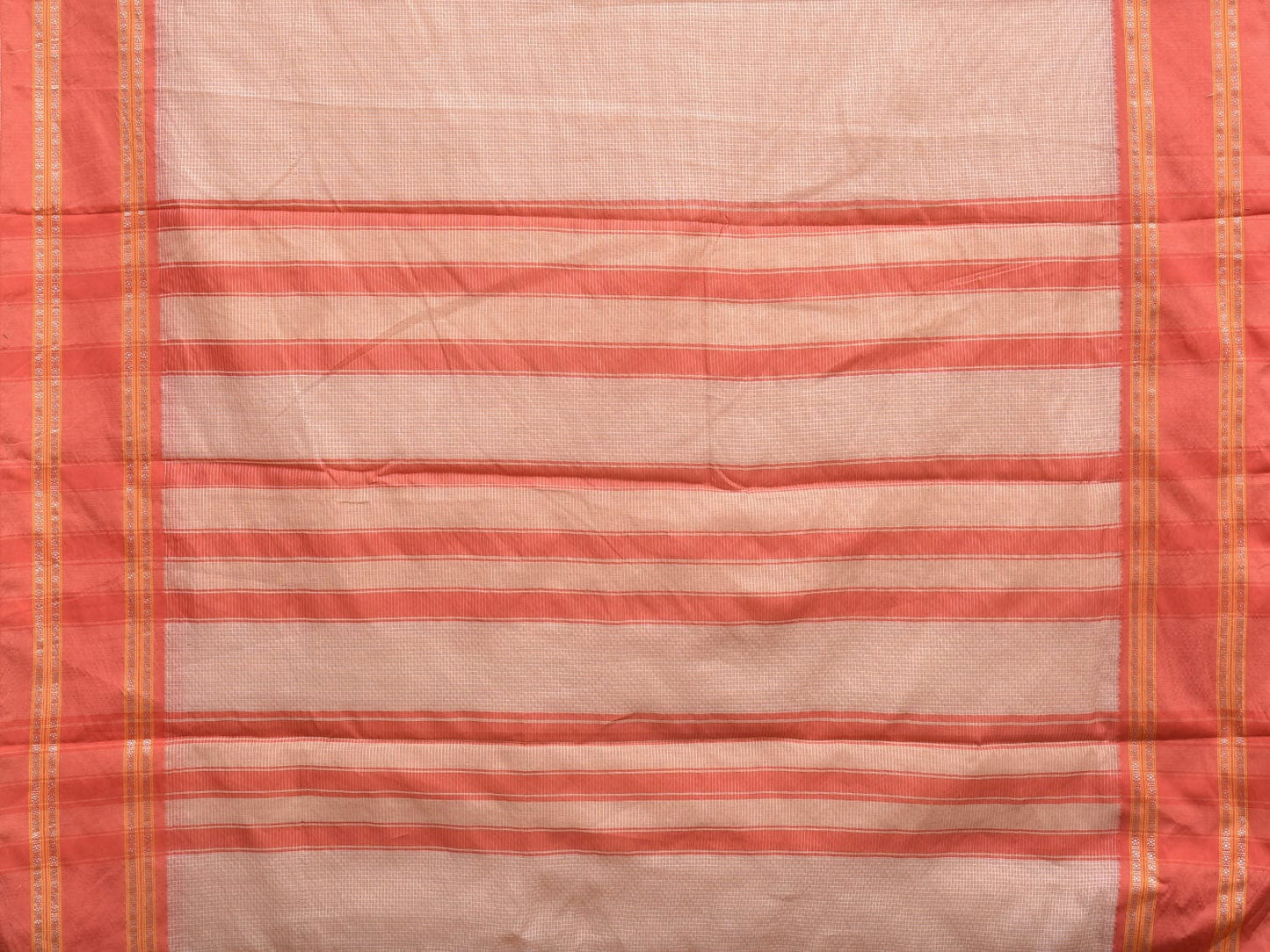 Cream and Peach Bamboo Cotton Saree with Small Checks Design No Blouse bc0336