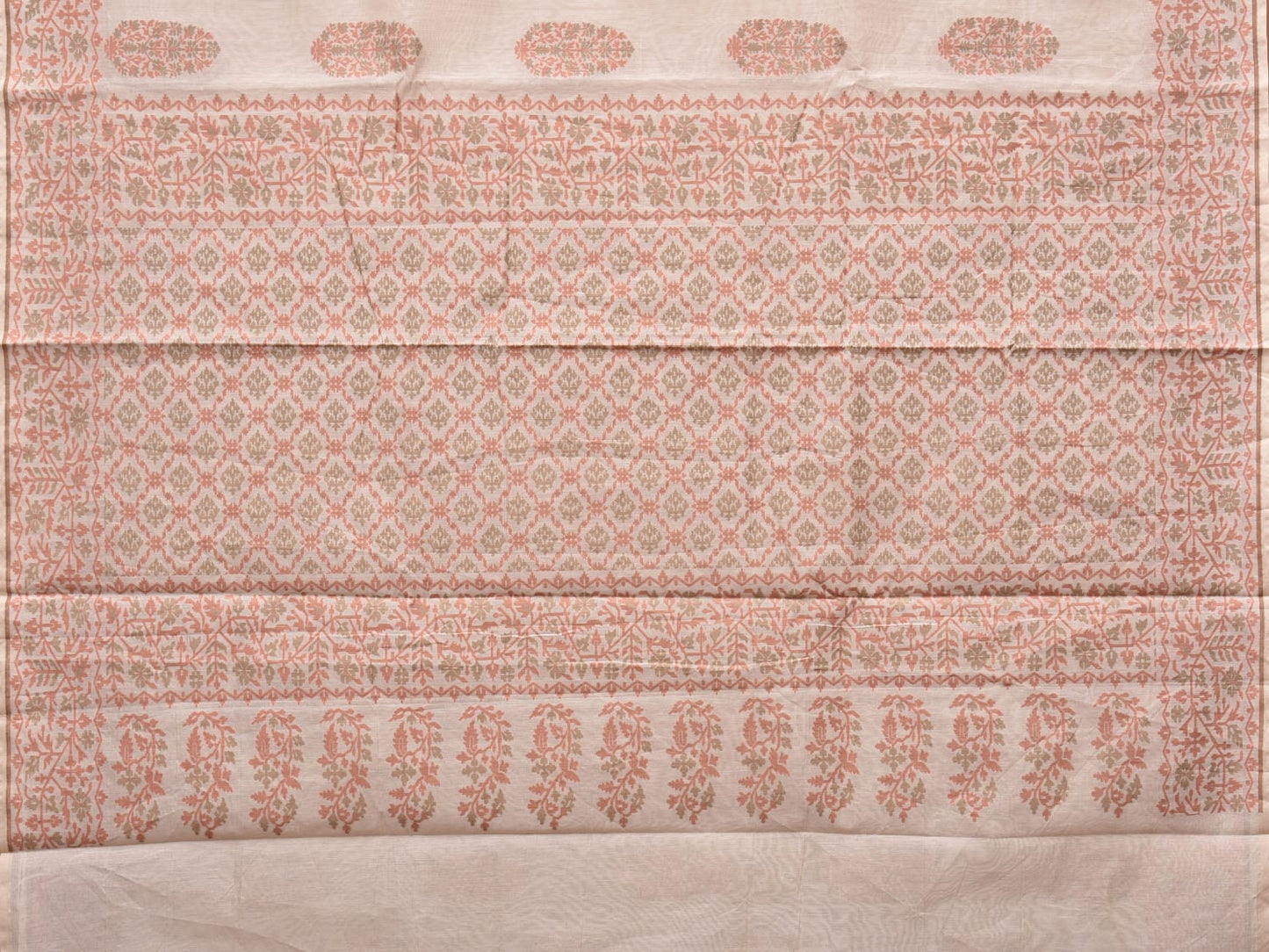 Cream and Peach Cut Work Sico Cotton Saree with Body Buta and Border Design o0419